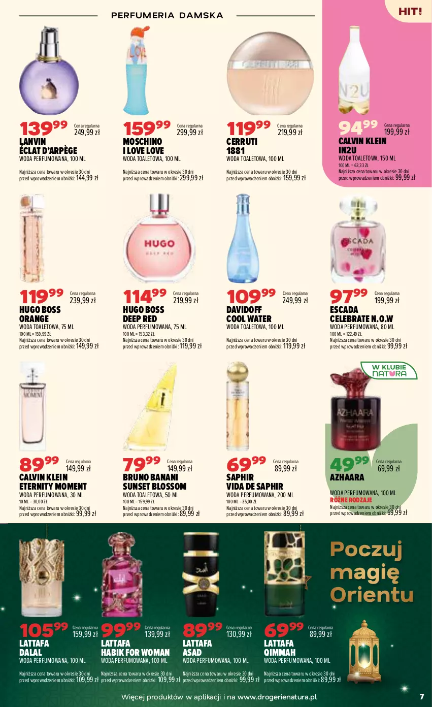 Gazetka promocyjna Drogerie Natura - Gazetka Drogerie Natura - ważna 22.09 do 30.09.2026 - strona 7 - produkty: Bruno Banani, Calvin Klein, Cerruti, Davidoff, Escada, Fa, Hugo Boss, Lanvin, Moschino, Perfum, Woda, Woda perfumowana, Woda toaletowa