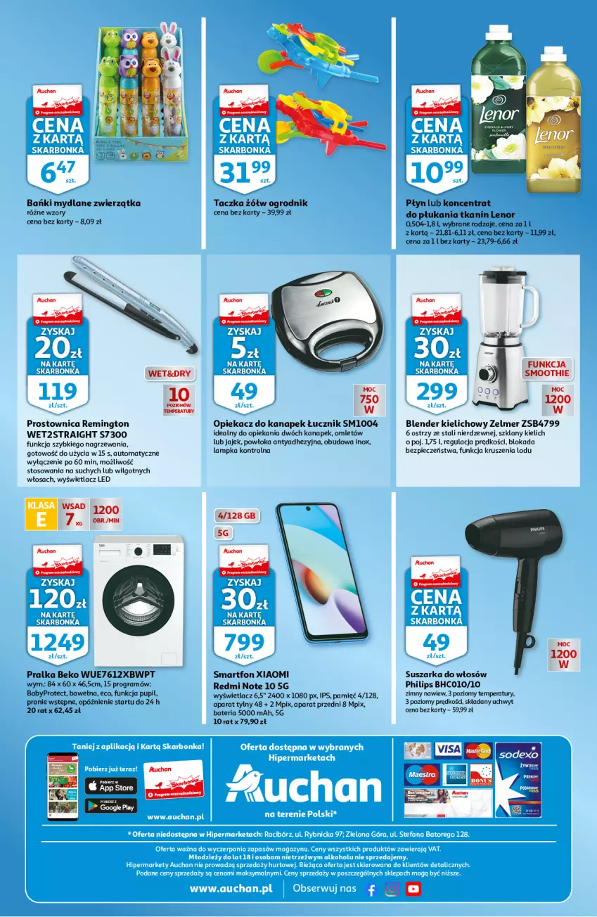 Gazetka promocyjna Auchan - Skarbonka #19 - ważna 12.05 do 18.05.2022 - strona 4 - produkty: Bateria, Beko, Blender, Gra, Lenor, LG, Opiekacz do kanapek, Philips, Piec, Pralka, Redmi Note, Remington, Smartfon, Smoothie, Suszarka, Wełna, Zelmer