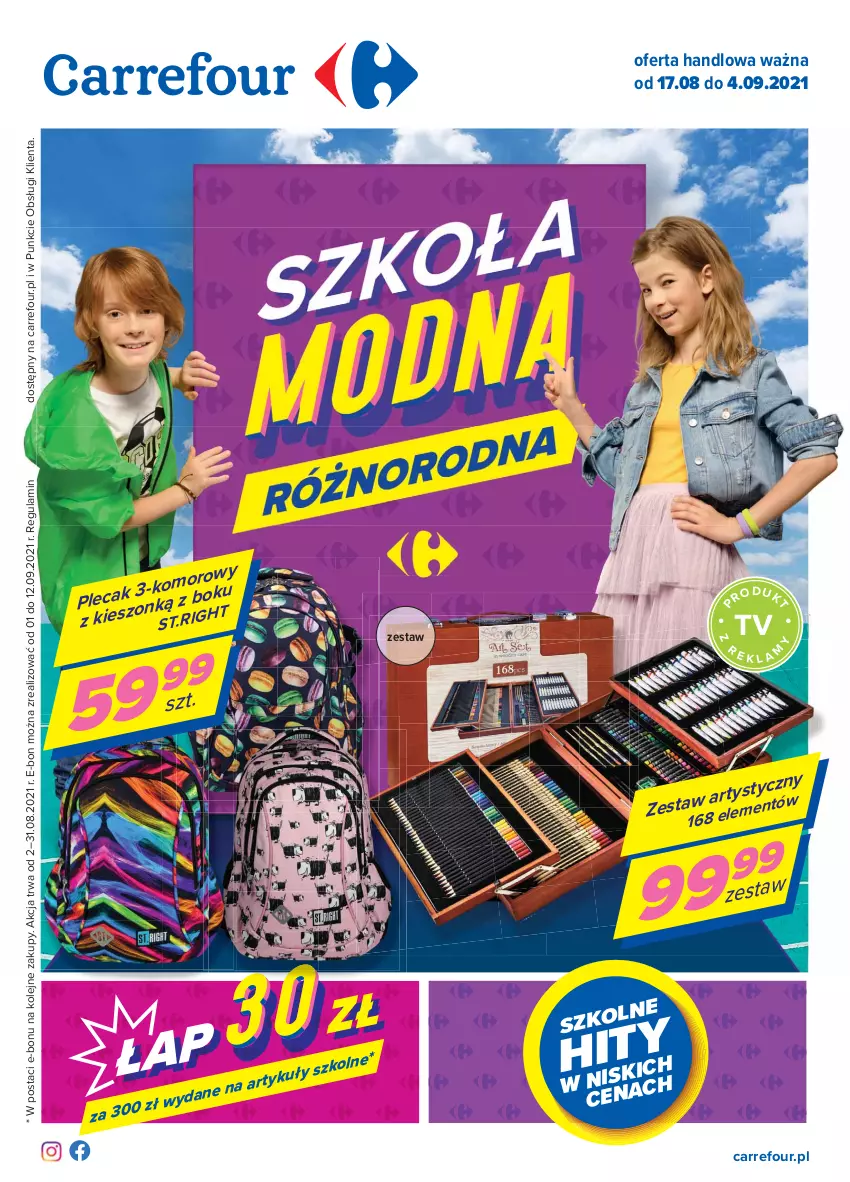 Gazetka promocyjna Carrefour - Gazetka Szkoła modna różnorodna - ważna 16.08 do 04.09.2021 - strona 1 - produkty: Olej, Plecak