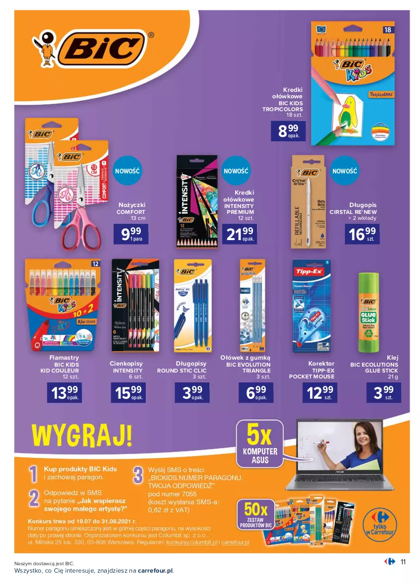 Gazetka promocyjna Carrefour - Gazetka Szkoła modna różnorodna - ważna 16.08 do 04.09.2021 - strona 11 - produkty: BIC, Długopis, Flamastry, Klej, Noż, Nożyczki