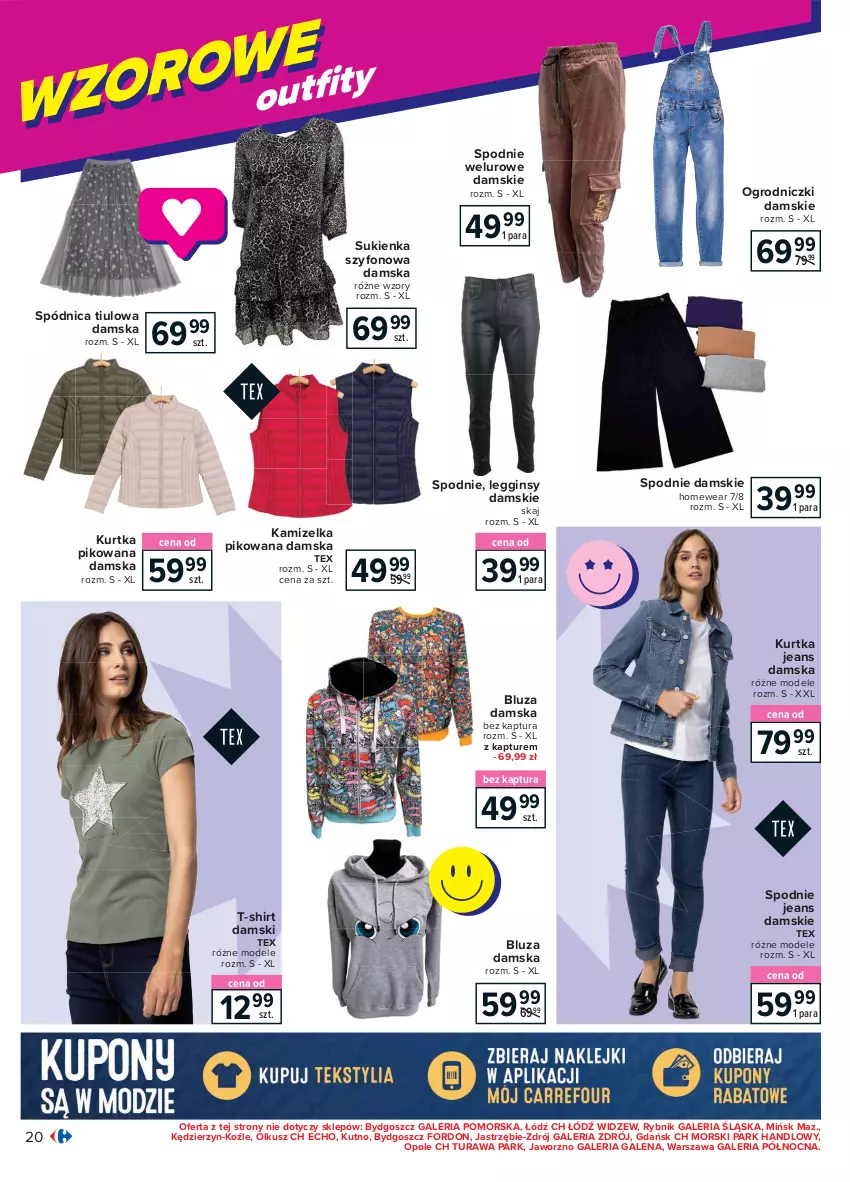 Gazetka promocyjna Carrefour - Gazetka Szkoła modna różnorodna - ważna 16.08 do 04.09.2021 - strona 20 - produkty: Bluza, Gin, Kamizelka, Kurtka, Legginsy, Spódnica, Spodnie, Spodnie jeans, Spodnie welurowe, Sukienka, T-shirt