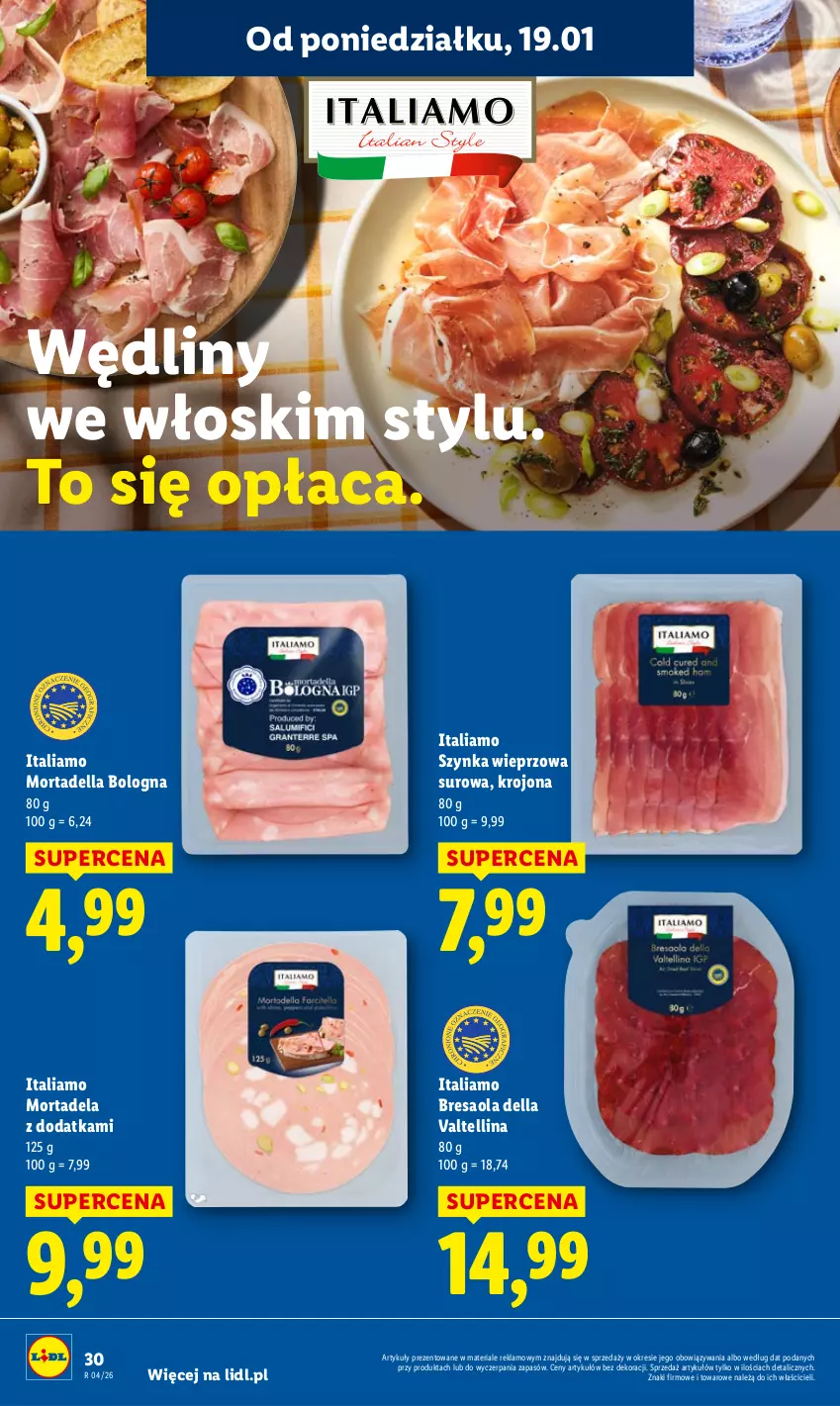 Gazetka promocyjna Lidl - GAZETKA - ważna 19.01 do 21.01.2026 - strona 30 - produkty: Bresaola, Dell, Mortadella, Szynka, Szynka wieprzowa