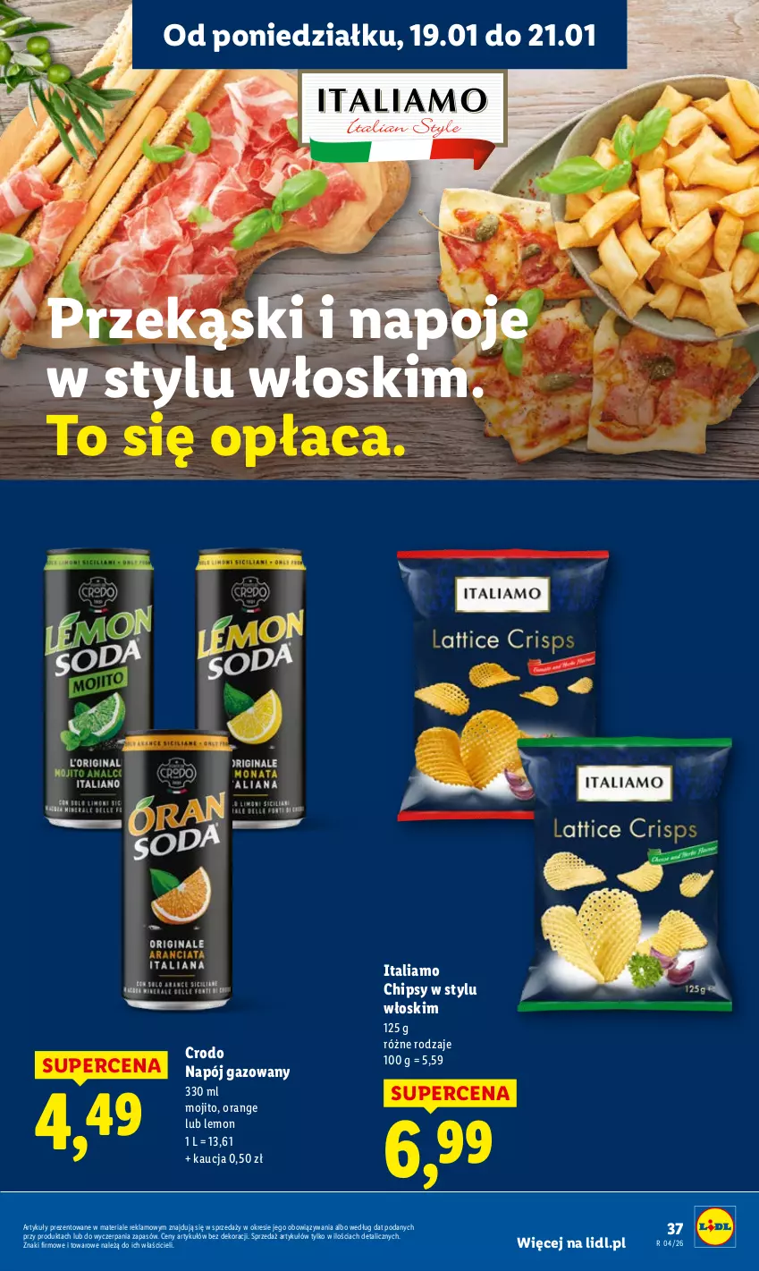 Gazetka promocyjna Lidl - GAZETKA - ważna 19.01 do 21.01.2026 - strona 37 - produkty: Chipsy, Napój, Napój gazowany, Napoje