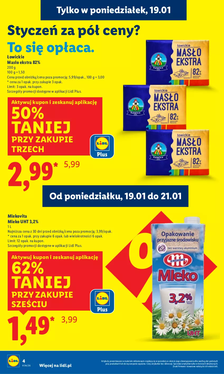 Gazetka promocyjna Lidl - GAZETKA - ważna 19.01 do 21.01.2026 - strona 4 - produkty: Masło, Mleko, Mlekovita