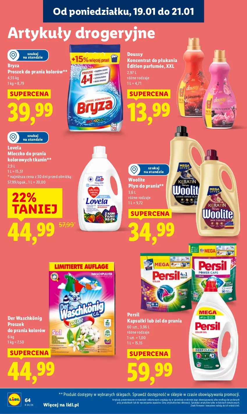 Gazetka promocyjna Lidl - GAZETKA - ważna 19.01 do 21.01.2026 - strona 64 - produkty: Bryza, König, Lovela, Mleczko, Mleczko do prania, Persil, Płyn do prania, Proszek do prania, Woolite