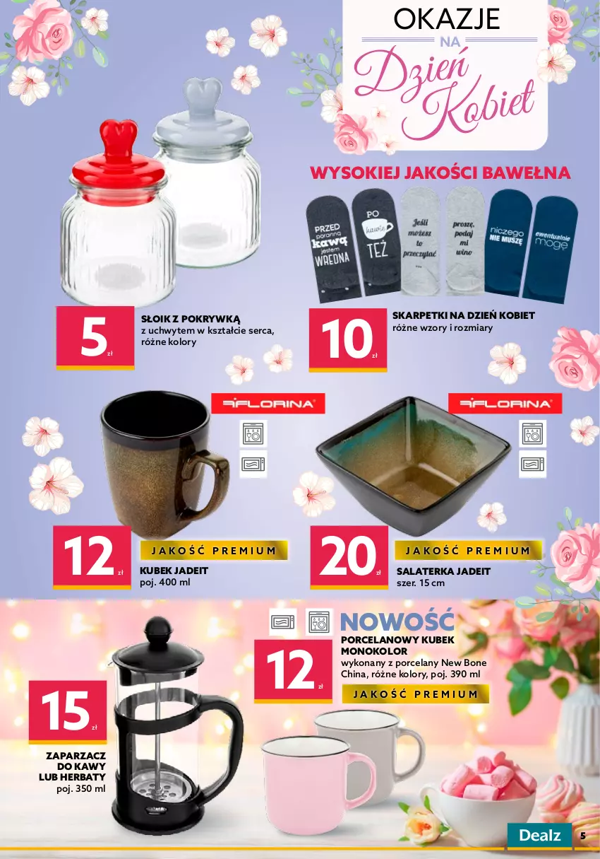 Gazetka promocyjna Dealz - NOWA GAZETKAMega Marki Mini Ceny - ważna 23.02 do 08.03.2022 - strona 5 - produkty: Karp, Kubek, Por, Salaterka, Ser, Skarpetki, Skrzat, Sok, Wazon, Wełna, Zaparzacz, Zaparzacz do kawy, Zestaw prezentowy