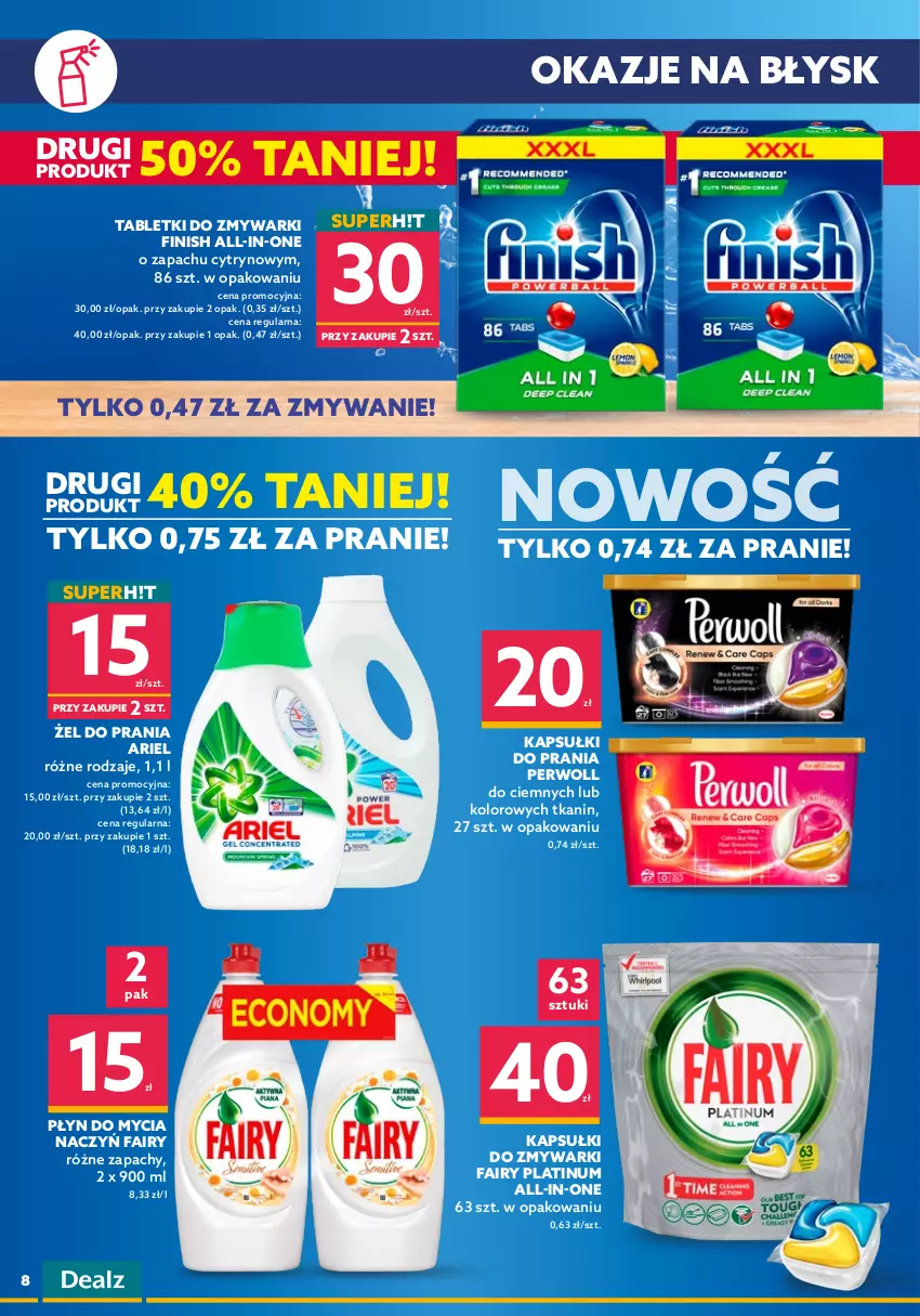 Gazetka promocyjna Dealz - NOWA GAZETKAMega Marki Mini Ceny - ważna 23.02 do 08.03.2022 - strona 8 - produkty: Ariel, Do mycia naczyń, Elmex, Fa, Fairy, Finish, Gillette, Kapsułki do prania, Listerine, Malizia, Odżywka, Palmolive, Pasta do zębów, Perwoll, Płyn do kąpieli, Płyn do mycia, Płyn do mycia naczyń, Płyn do płukania, Płyn do płukania jamy ustnej, Szampon, Tablet, Tabletki do zmywarki, Zmywarki