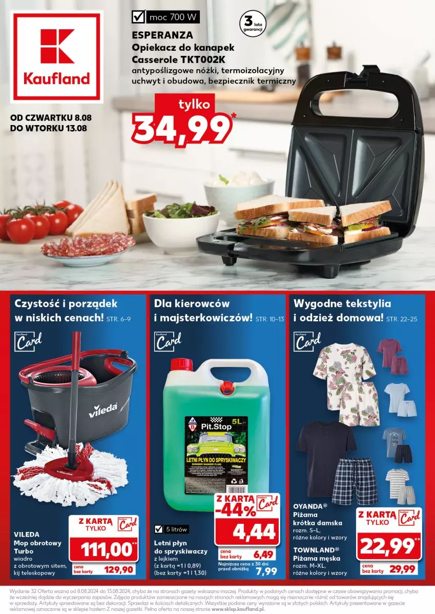 Gazetka promocyjna Kaufland - Kaufland - ważna 08.08 do 13.08.2024 - strona 1 - produkty: Mop, Opiekacz do kanapek, Piec, Piżama, Por, Ser, Teleskop, Top, Vileda