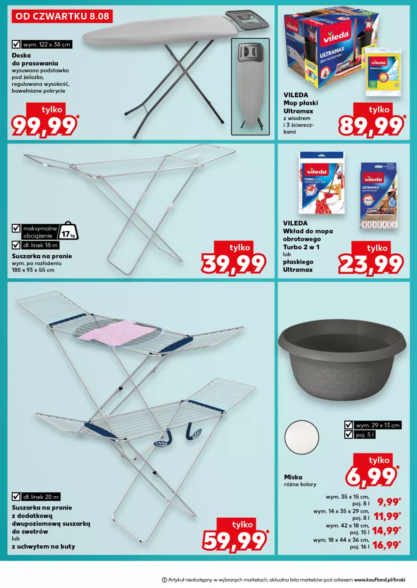 Gazetka promocyjna Kaufland - Kaufland - ważna 08.08 do 13.08.2024 - strona 8 - produkty: Buty, Deska do prasowania, Dres, Miska, Mop, Rama, Sok, Suszarka, Suszarka na pranie, Vileda, Wkład do mopa