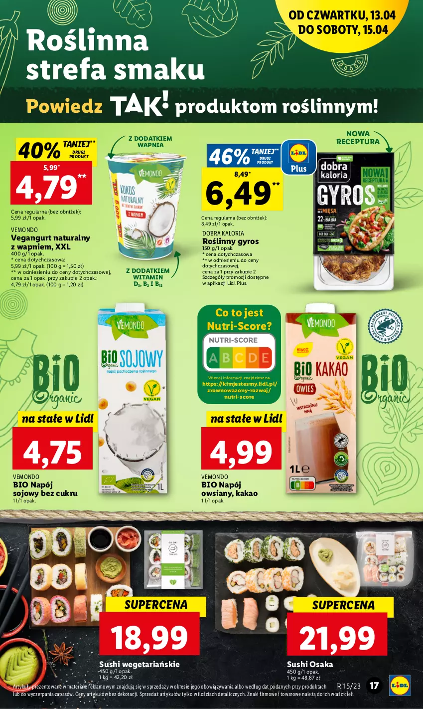 Gazetka promocyjna Lidl - GAZETKA - ważna 13.04 do 15.04.2023 - strona 21 - produkty: Fa, Gyros, Kakao, Napój, Roślinny gyros, Sushi, Vegangurt, Wazon