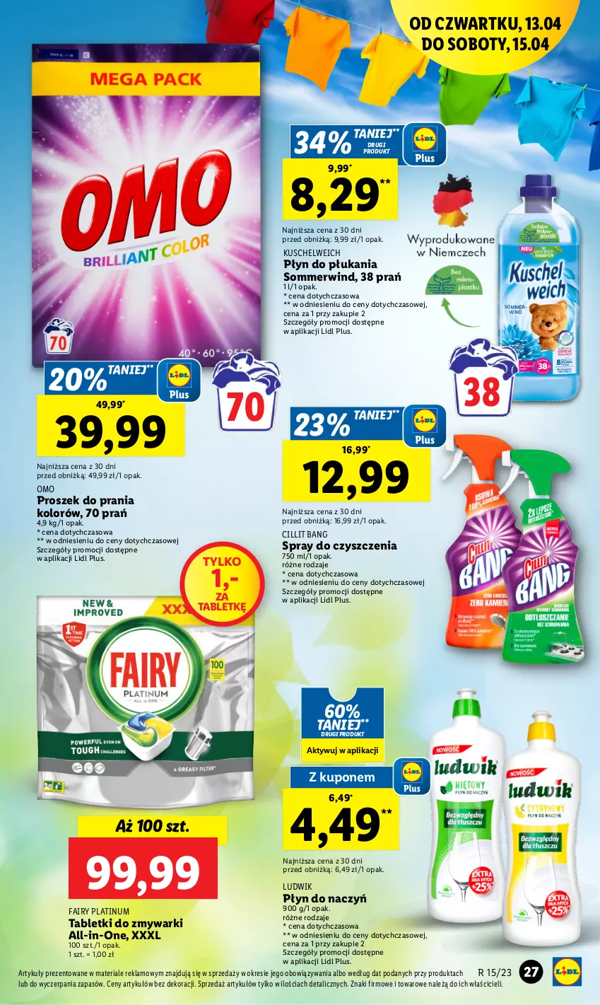 Gazetka promocyjna Lidl - GAZETKA - ważna 13.04 do 15.04.2023 - strona 33 - produkty: Cillit Bang, Fa, Fairy, Ludwik, Płyn do płukania, Proszek do prania, Spray do czyszczenia, Tablet, Tabletki do zmywarki, Zmywarki