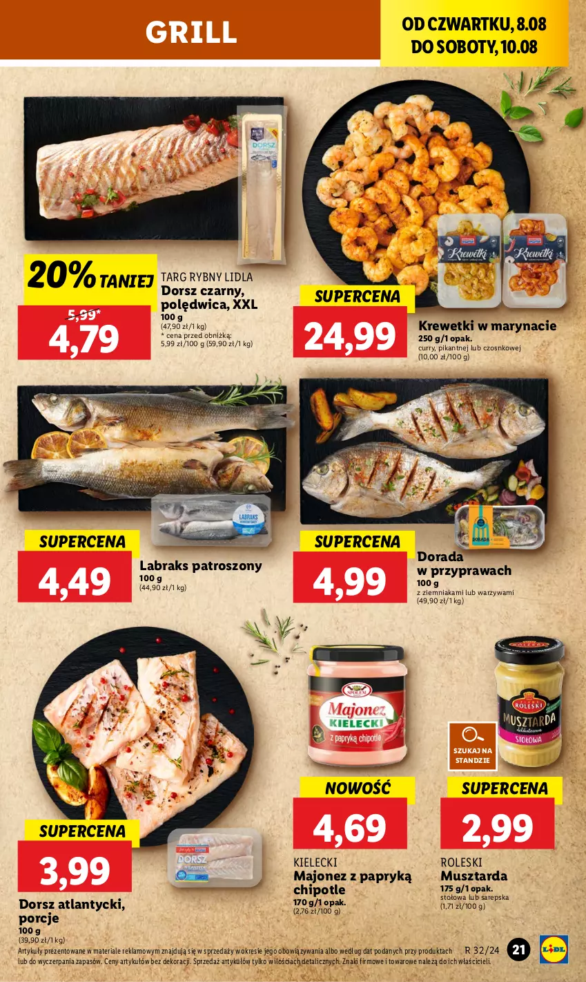 Gazetka promocyjna Lidl - GAZETKA - ważna 08.08 do 10.08.2024 - strona 25 - produkty: Dorsz, Grill, Krewetki, Majonez, Mus, Musztarda, Polędwica, Por, Warzywa