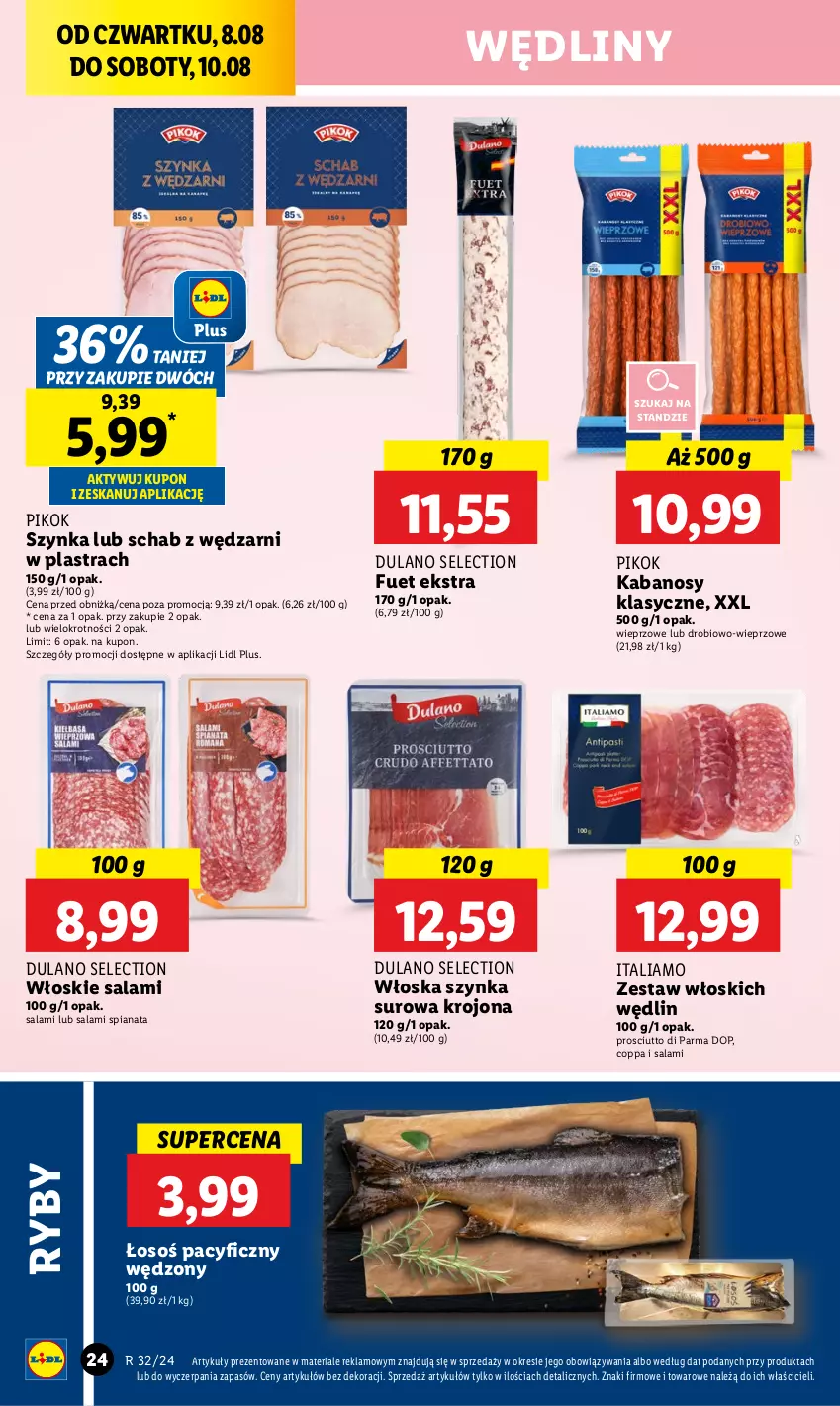 Gazetka promocyjna Lidl - GAZETKA - ważna 08.08 do 10.08.2024 - strona 28 - produkty: Dulano, Kabanos, PIKOK, Prosciutto, Salami, Szynka