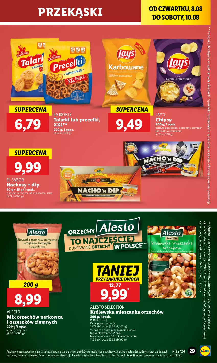 Gazetka promocyjna Lidl - GAZETKA - ważna 08.08 do 10.08.2024 - strona 35 - produkty: Chipsy, Lajkonik, Lay’s, Migdały, Precelki, Ser, Sos