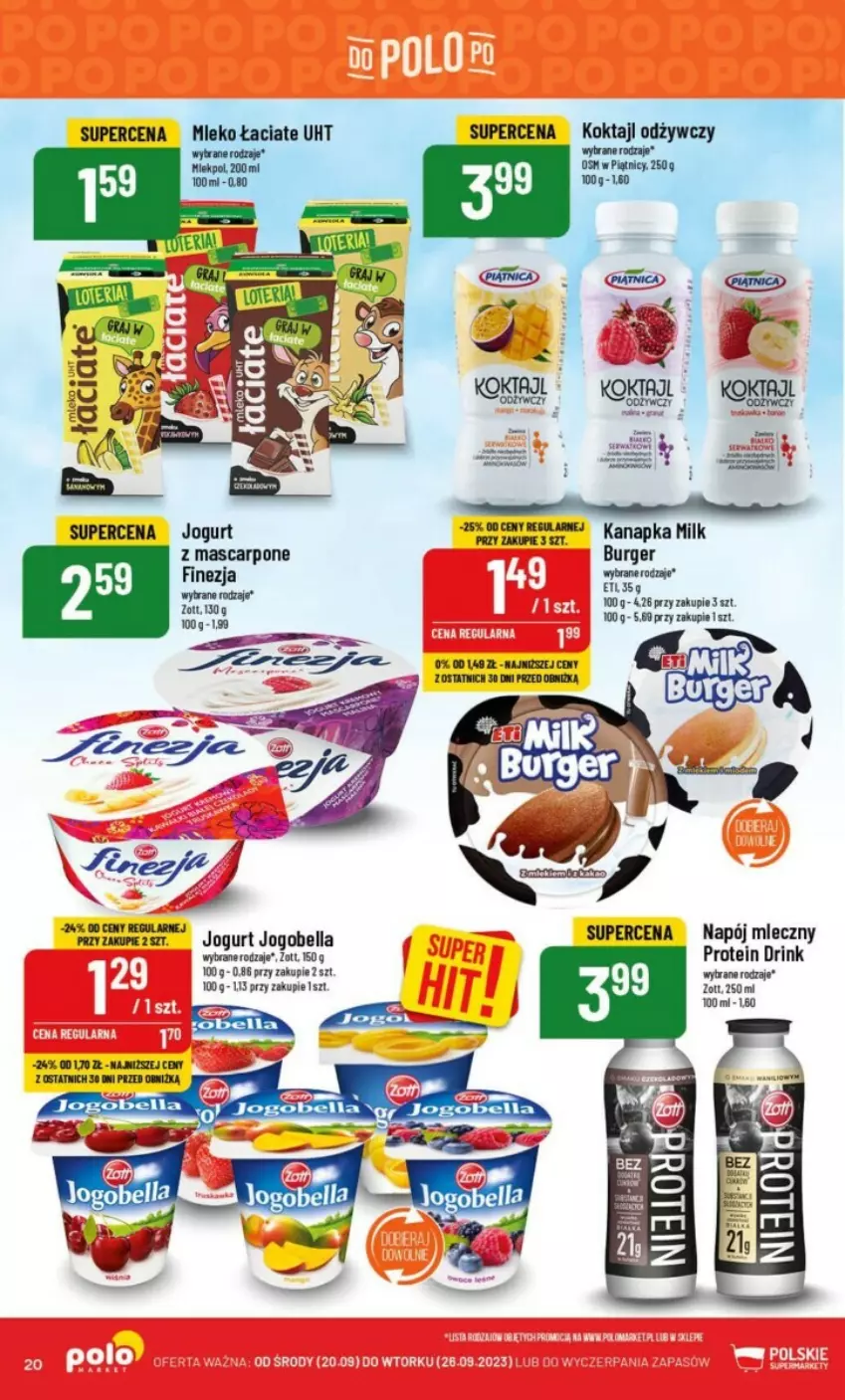 Gazetka promocyjna PoloMarket - ważna 20.09 do 26.09.2023 - strona 13 - produkty: Bell, Bella, Burger, Jogobella, Jogurt, Mascarpone, Mleko, Napój, Napój mleczny, Zott