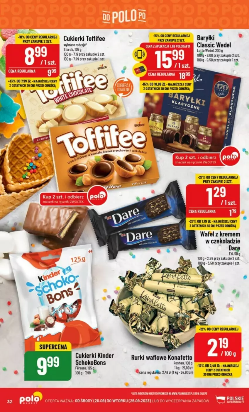 Gazetka promocyjna PoloMarket - ważna 20.09 do 26.09.2023 - strona 26 - produkty: Baryłki, Cukier, Cukierki, Fa, Kinder, KOBO, Rurki, Toffifee