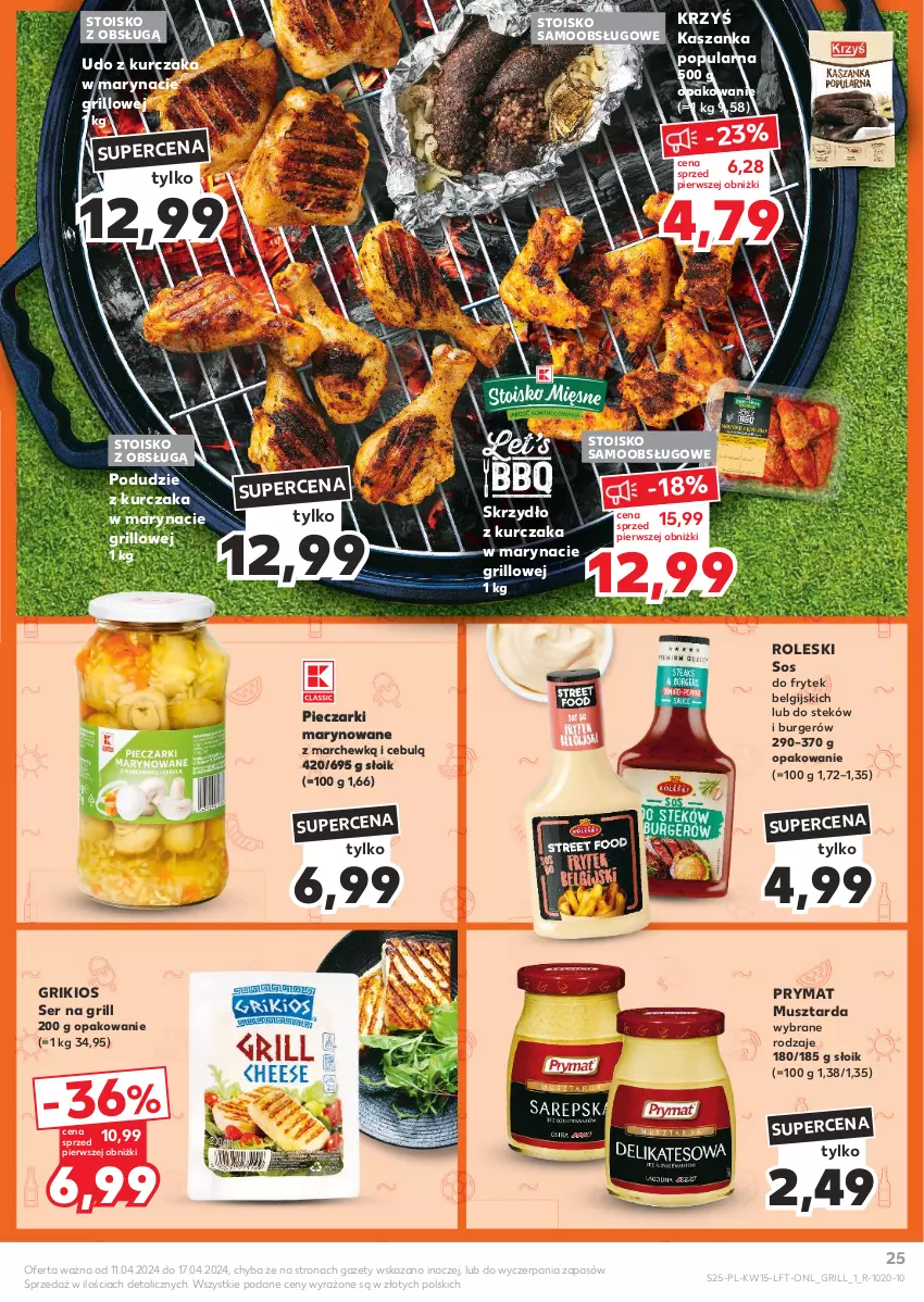 Gazetka promocyjna Kaufland - Gazetka tygodnia - ważna 11.04 do 17.04.2024 - strona 25 - produkty: Burger, Grill, Kasza, Kaszanka, Kurczak, LG, Mus, Musztarda, Piec, Podudzie z kurczaka, Prymat, Ser, Sos, Stek, Udo z kurczaka