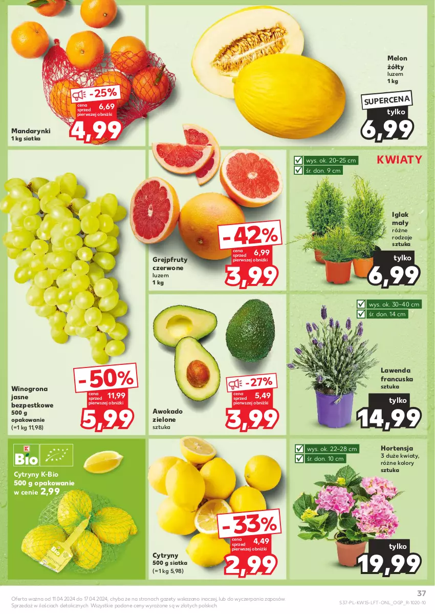 Gazetka promocyjna Kaufland - Gazetka tygodnia - ważna 11.04 do 17.04.2024 - strona 37 - produkty: Cytryny, Grejpfrut, Mandarynki, Melon, Siatka, Wino, Winogrona