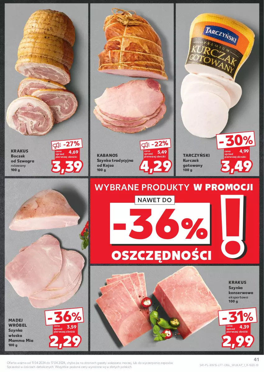 Gazetka promocyjna Kaufland - Gazetka tygodnia - ważna 11.04 do 17.04.2024 - strona 41 - produkty: Boczek, Gra, Kabanos, Krakus, Kurczak, Kurczak gotowany, Madej Wróbel, Por, Ser, Sport, Szynka, Szynka konserwowa, Tarczyński