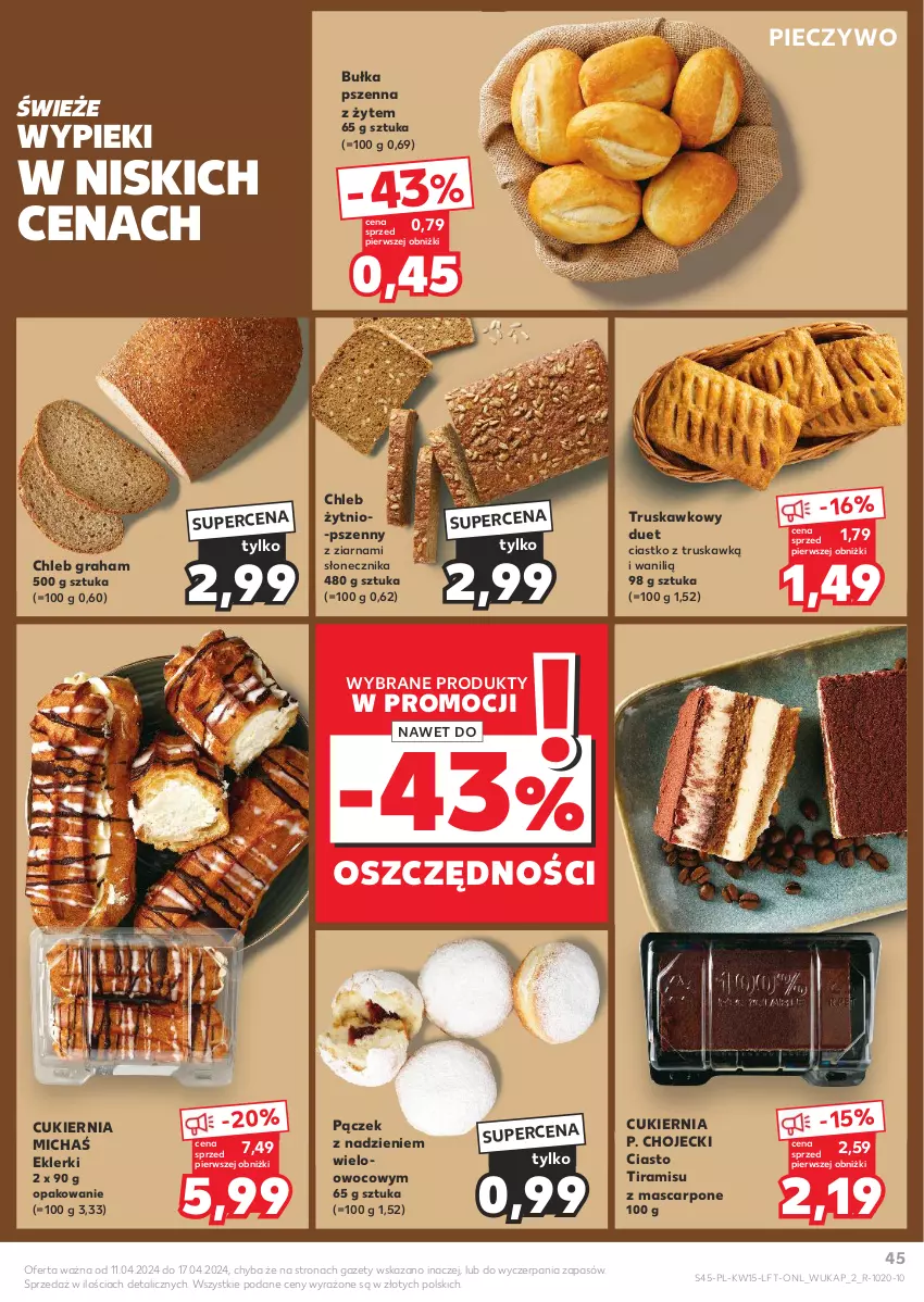 Gazetka promocyjna Kaufland - Gazetka tygodnia - ważna 11.04 do 17.04.2024 - strona 45 - produkty: Bułka, Chleb, Cukier, Gra, Mascarpone, Pączek, Piec, Pieczywo