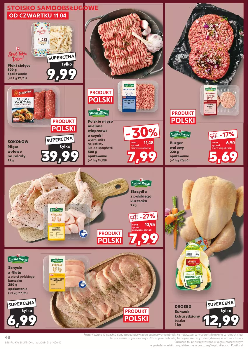 Gazetka promocyjna Kaufland - Gazetka tygodnia - ważna 11.04 do 17.04.2024 - strona 48 - produkty: Burger, Flaki, Kotlet, Kurczak, Mięso, Mięso mielone, Mięso wołowe, Rama, Sok, Sokołów, Spaghetti, Tusz