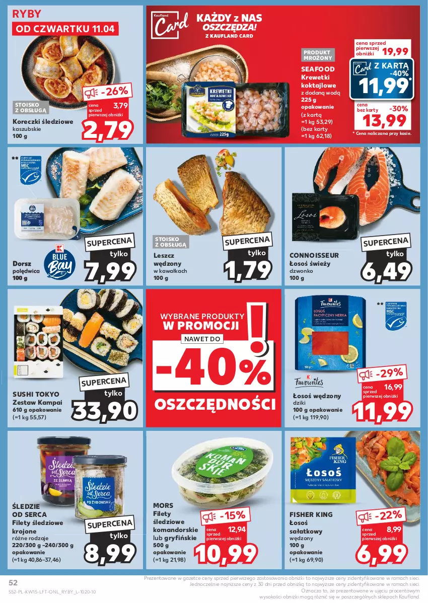 Gazetka promocyjna Kaufland - Gazetka tygodnia - ważna 11.04 do 17.04.2024 - strona 52 - produkty: Dorsz, Gry, Kawa, Koreczki śledziowe, Krewetki, Polędwica, Rama, Sałat, Ser, Sok, Sushi