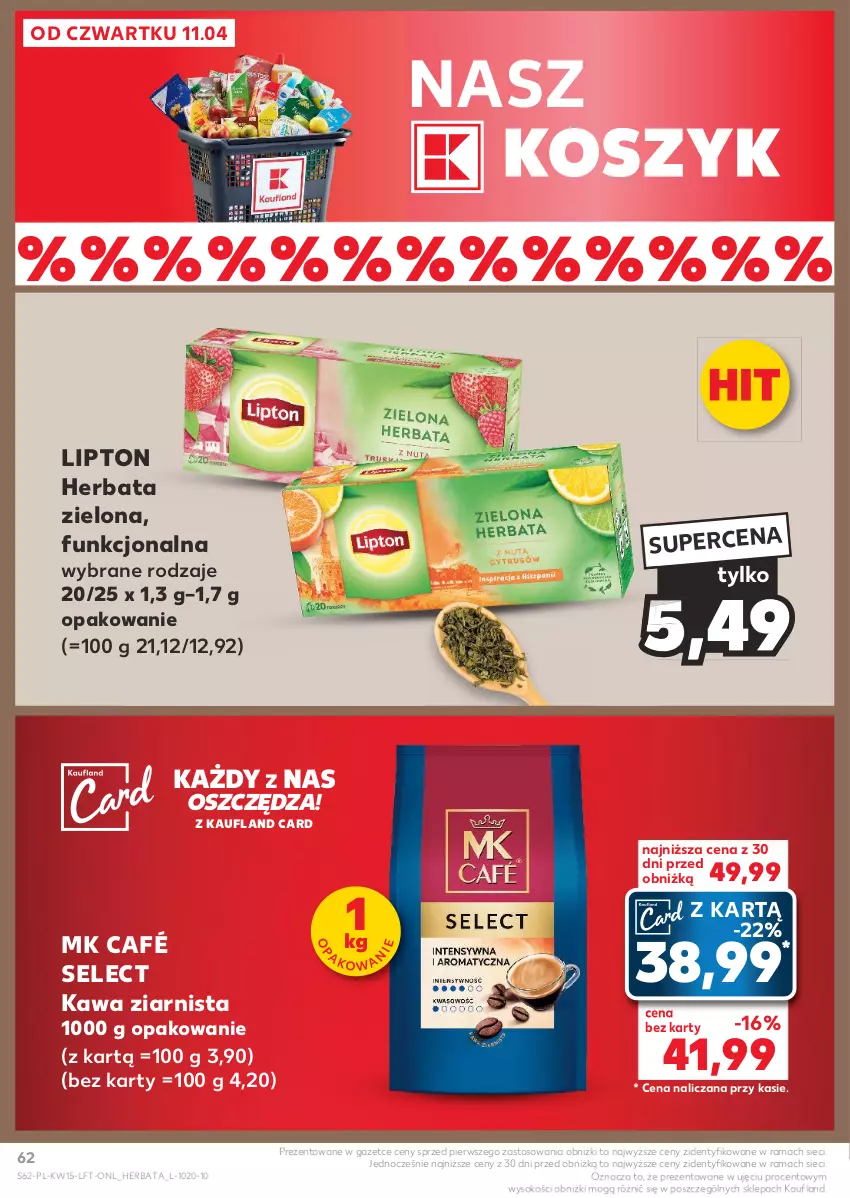 Gazetka promocyjna Kaufland - Gazetka tygodnia - ważna 11.04 do 17.04.2024 - strona 62 - produkty: Herbata, Kawa, Kawa ziarnista, Kosz, Lipton, Rama, Sok