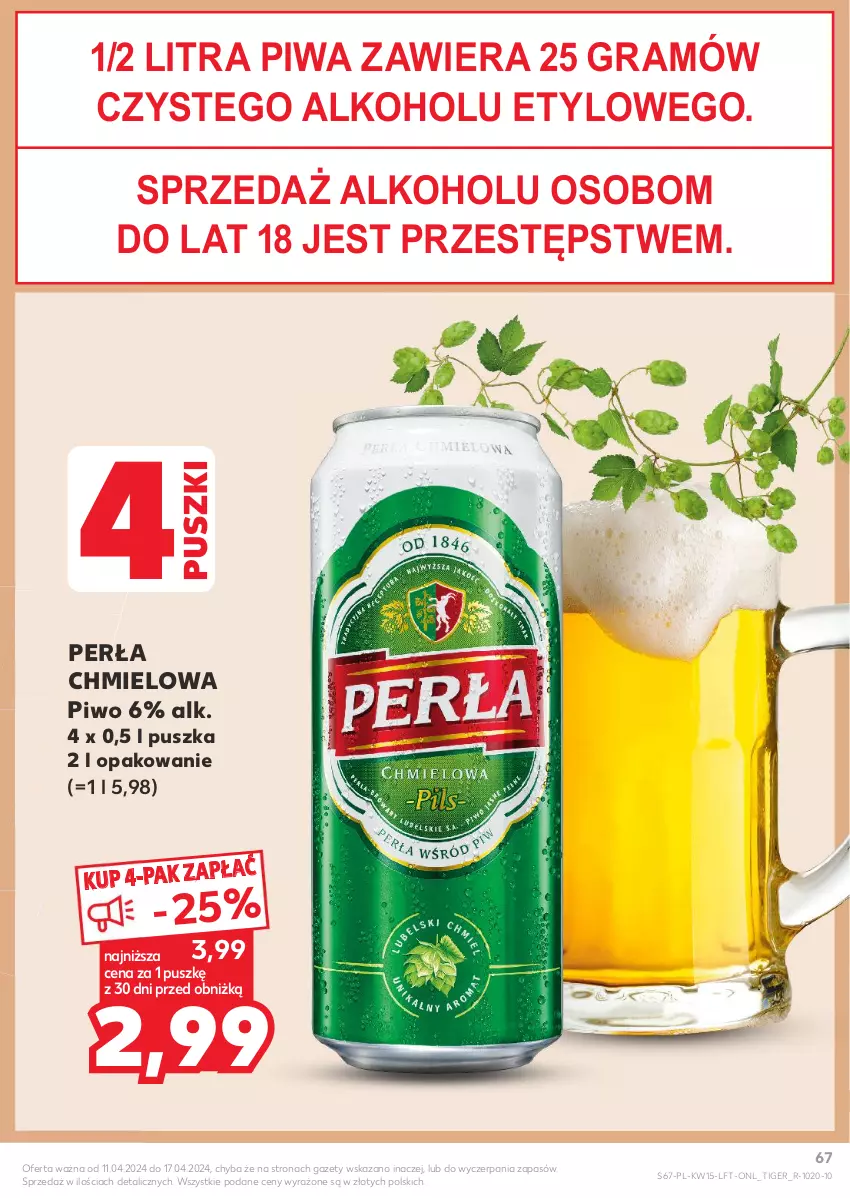 Gazetka promocyjna Kaufland - Gazetka tygodnia - ważna 11.04 do 17.04.2024 - strona 67 - produkty: Gra, Perła, Piwa, Piwo, Tiger