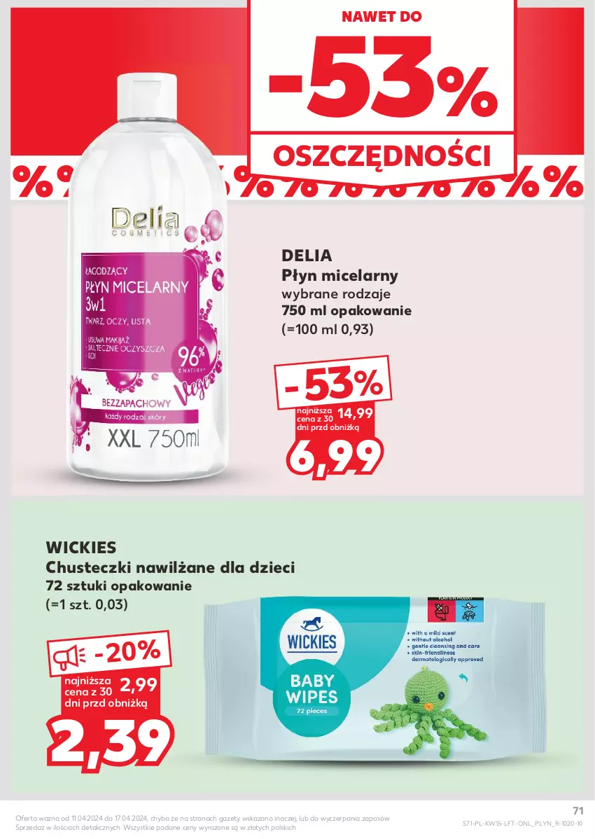 Gazetka promocyjna Kaufland - Gazetka tygodnia - ważna 11.04 do 17.04.2024 - strona 71 - produkty: Chusteczki, Dzieci, Płyn micelarny