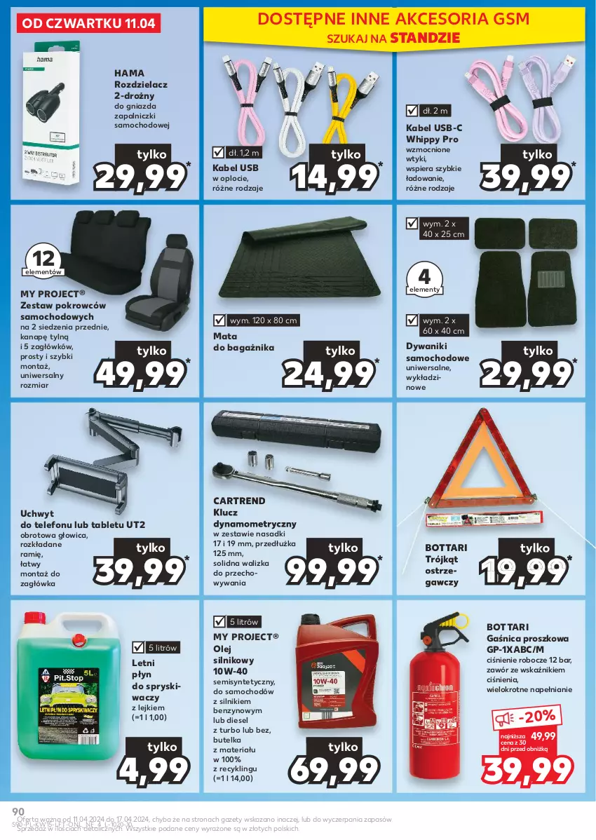 Gazetka promocyjna Kaufland - Gazetka tygodnia - ważna 11.04 do 17.04.2024 - strona 90 - produkty: Diesel, Dywan, Dywanik, Gaśnica, Hama, HiPP, Kabel USB, Mata do bagażnika, O Bag, Olej, Olej silnikowy, Płyn do spryskiwaczy, Tablet, Telefon, Trójkąt ostrzegawczy, Uchwyt do telefonu, Walizka