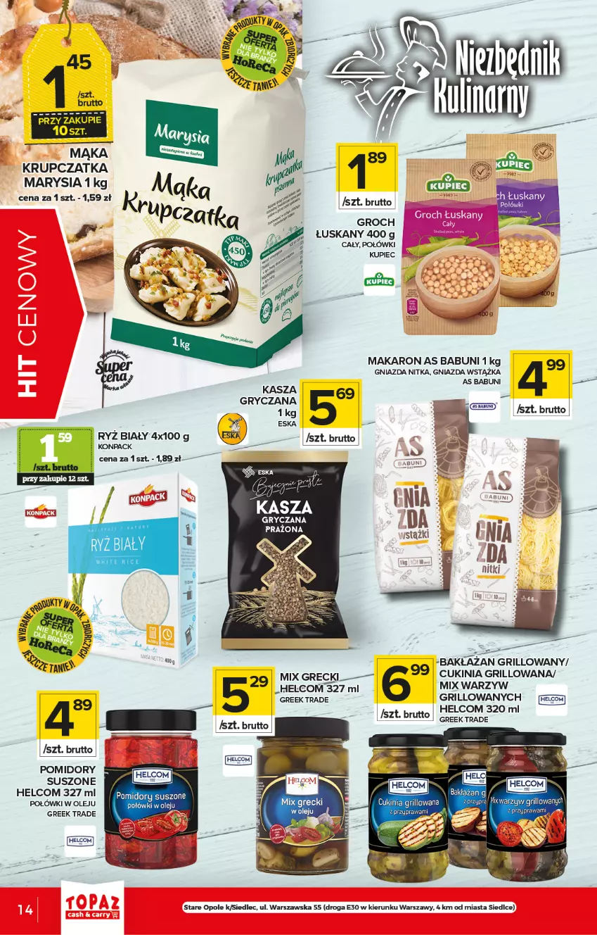 Gazetka promocyjna Topaz - Gazetka - ważna 01.07 do 07.07.2021 - strona 14 - produkty: Babuni, Grill, Groch, Gry, HELCOM, Kasza, Kupiec, Mąka, Makaron, Olej, Piec, Pomidory, Ryż, Wstążka