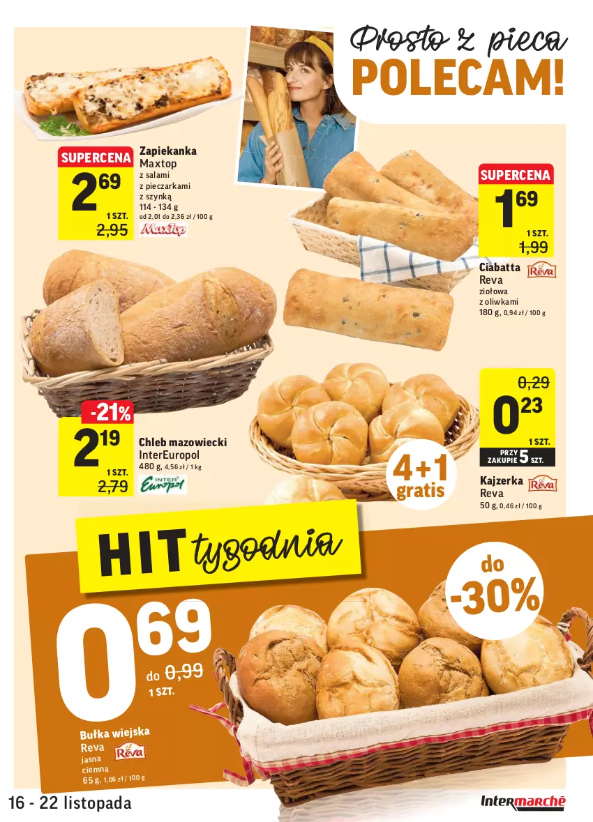 Gazetka promocyjna Intermarche - Gazetka promocyjna - ważna 16.11 do 22.11.2021 - strona 11 - produkty: Bułka, Chleb, Ciabatta, Gra, Kajzerka, Piec, Pieczarka, Salami, Top, Zapiekanka