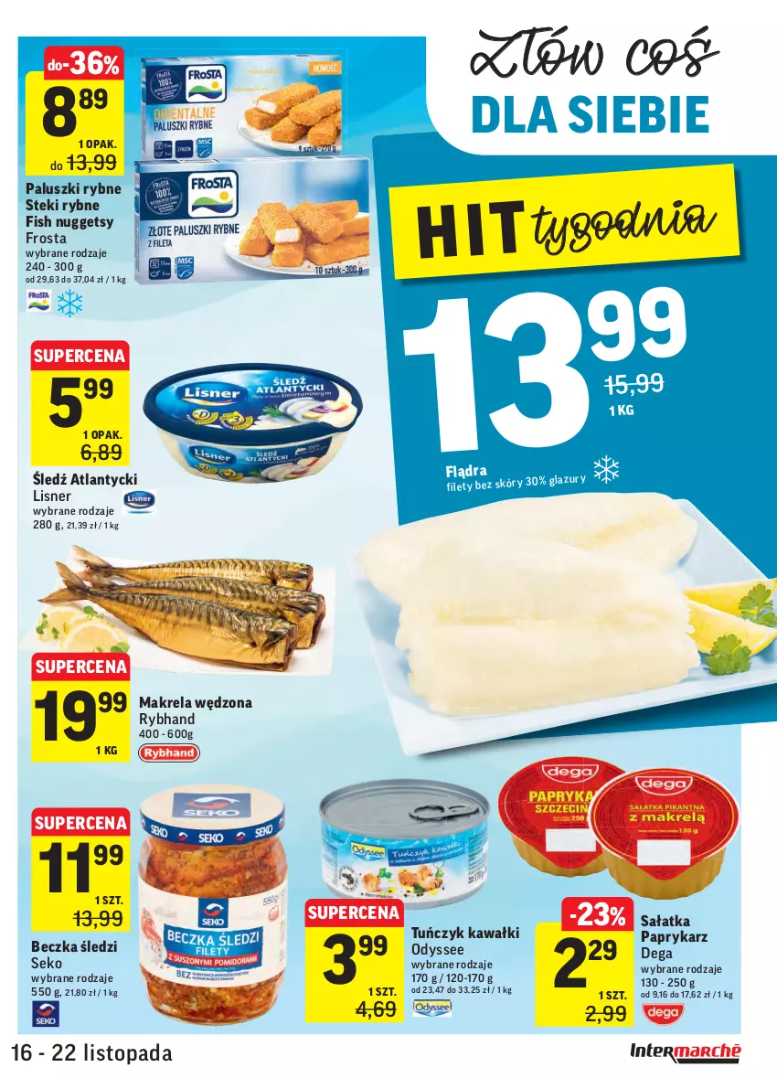 Gazetka promocyjna Intermarche - Gazetka promocyjna - ważna 16.11 do 22.11.2021 - strona 21 - produkty: Dega, Frosta, Kawa, Lisner, Paluszki rybne, Papryka, Paprykarz, Sałat, Sałatka, SEKO, Stek, Top, Tuńczyk