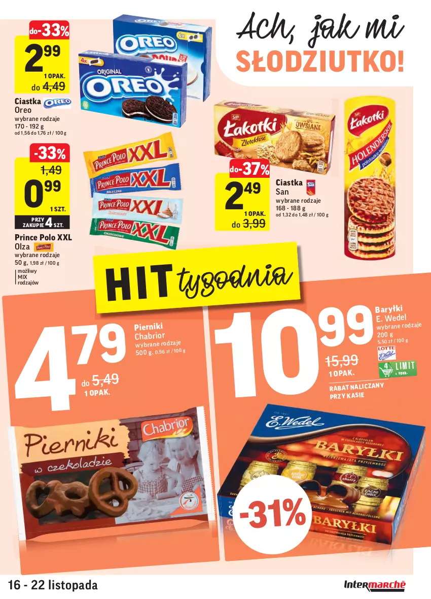 Gazetka promocyjna Intermarche - Gazetka promocyjna - ważna 16.11 do 22.11.2021 - strona 25 - produkty: Chabrior, Ciastka, E. Wedel, Oreo, Piernik, Prince Polo, Top