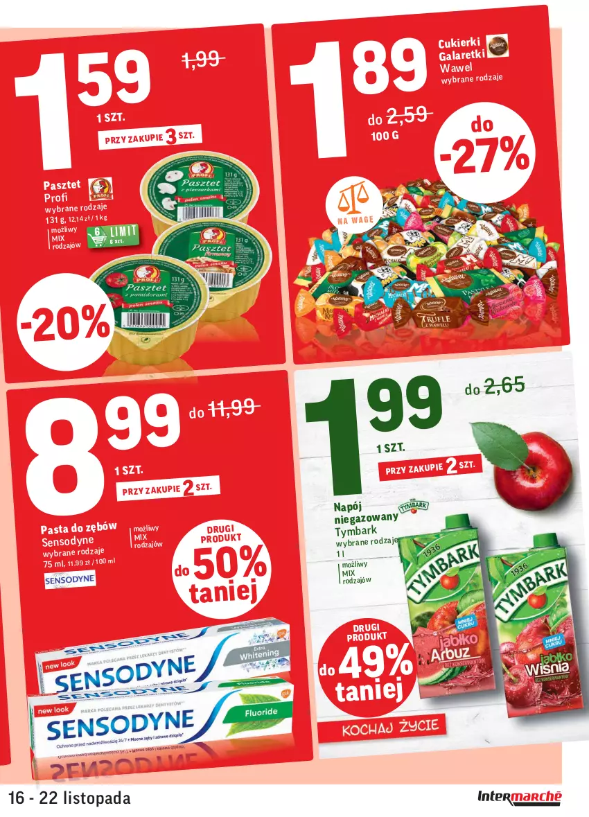 Gazetka promocyjna Intermarche - Gazetka promocyjna - ważna 16.11 do 22.11.2021 - strona 3 - produkty: Cukier, Cukierki, Gala, Galaretki, Napój, Napój niegazowany, Pasztet, Sensodyne, Top, Tymbark, Wawel