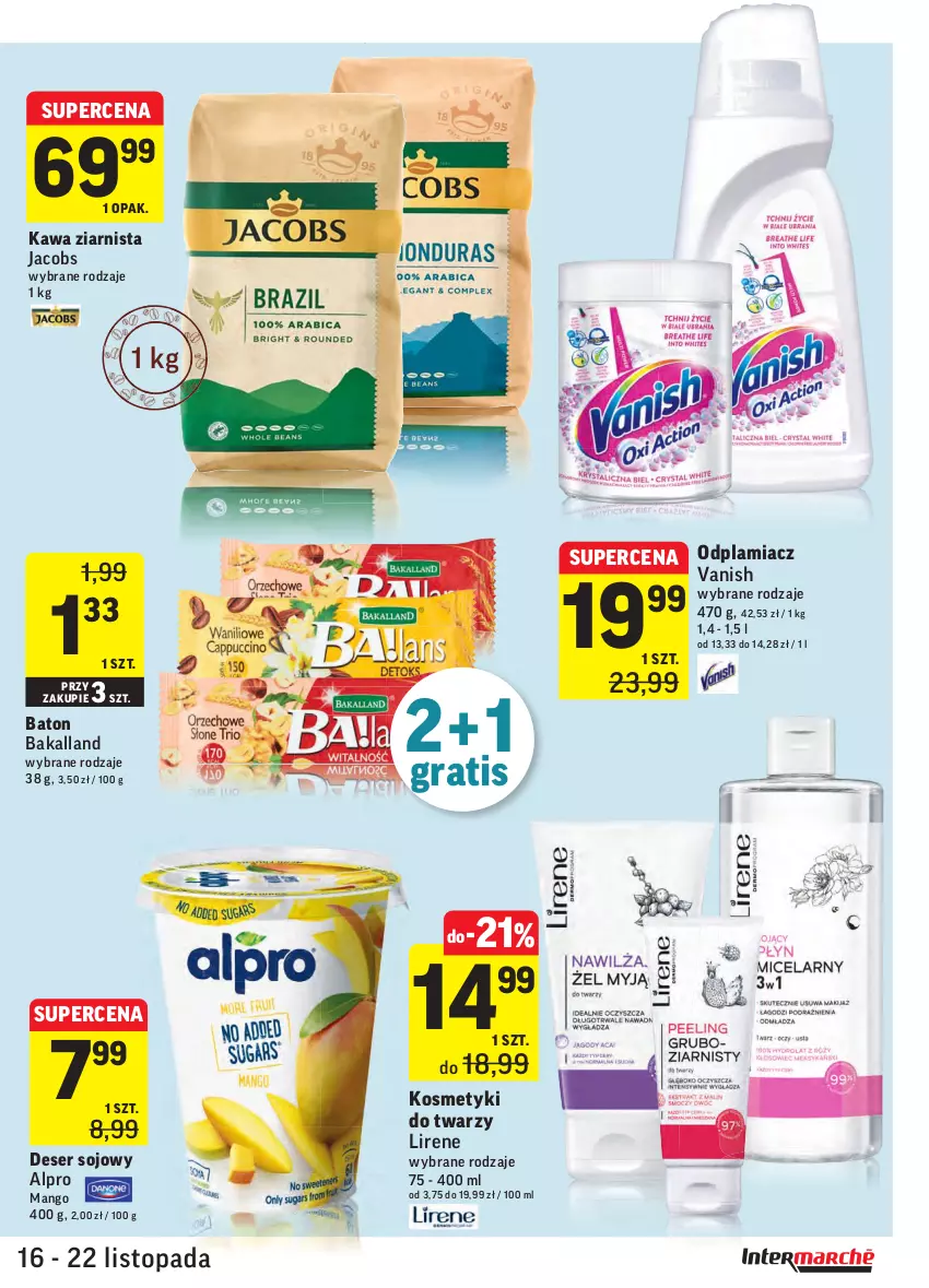 Gazetka promocyjna Intermarche - Gazetka promocyjna - ważna 16.11 do 22.11.2021 - strona 31 - produkty: Alpro, Bakalland, Baton, Deser, Gra, Jacobs, Kawa, Kawa ziarnista, Lirene, Mango, Odplamiacz, Ser, Top, Vanish