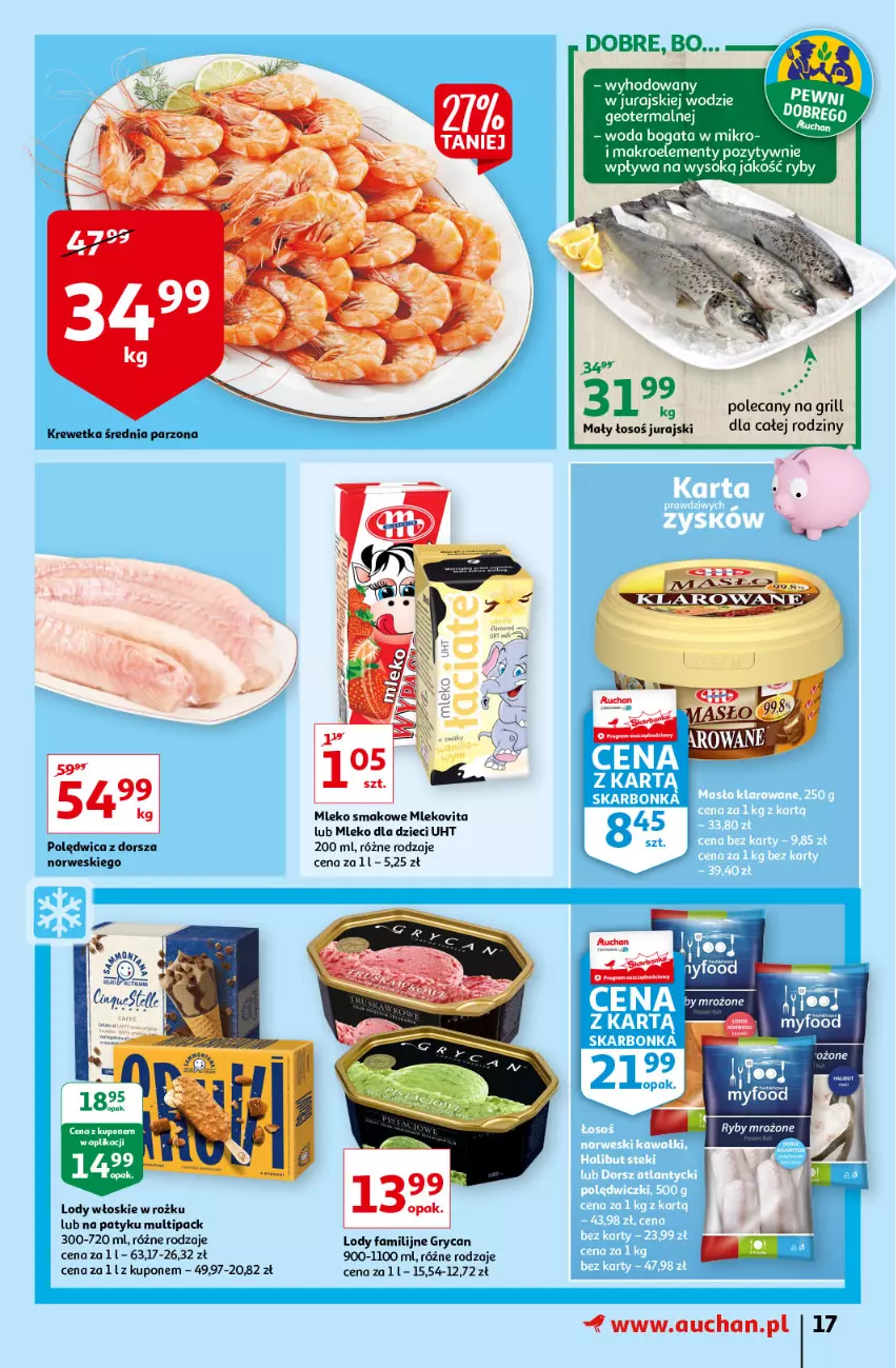 Gazetka promocyjna Auchan - Sezon na lato Supermarkety - ważna 01.07 do 07.07.2021 - strona 17 - produkty: Dorsz, Dzieci, Fa, Grill, Gry, Lody, Mleko, Mleko dla dzieci, Mleko smakowe, Mlekovita, Polędwica, Woda