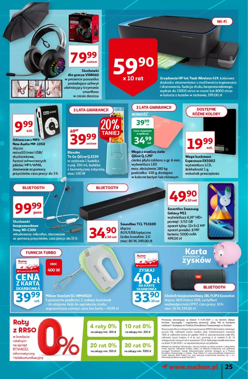 Gazetka promocyjna Auchan - Sezon na lato Supermarkety - ważna 01.07 do 07.07.2021 - strona 25 - produkty: Bateria, Gala, Gra, LANA, Parasol, Płyta, Samsung, Słuchawki, Smartfon, Soundbar, Waga