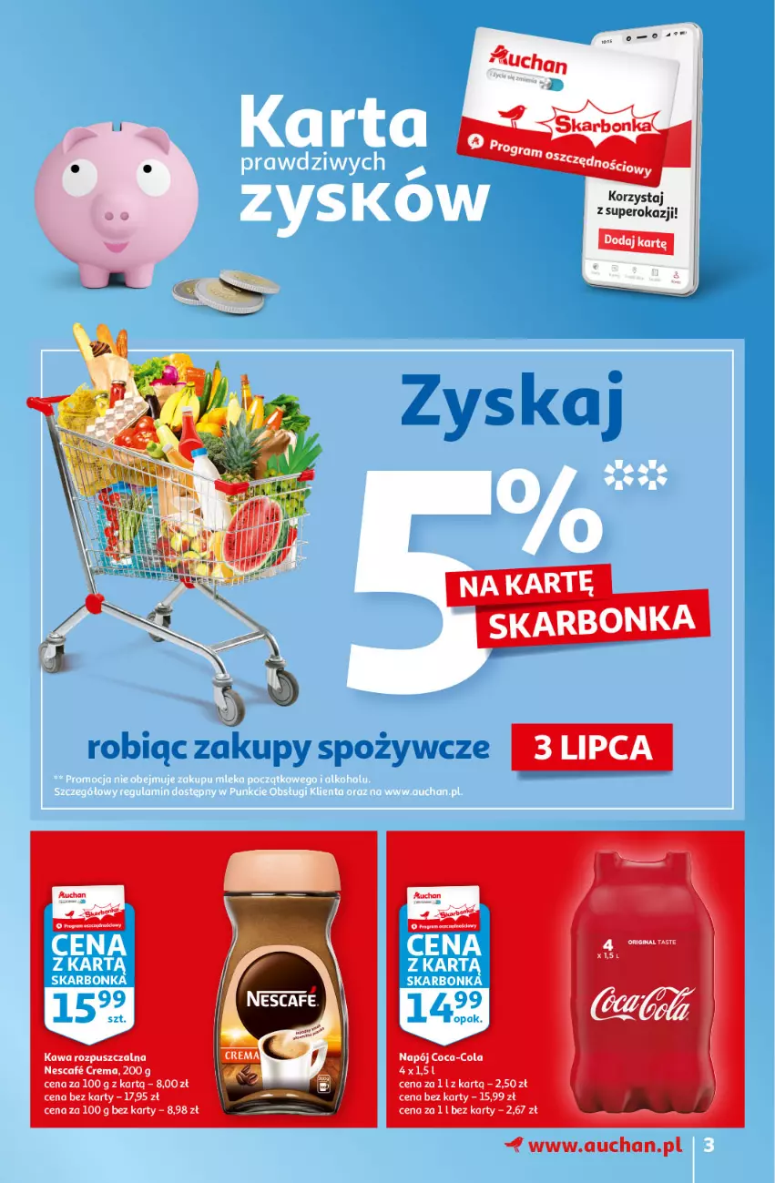 Gazetka promocyjna Auchan - Sezon na lato Supermarkety - ważna 01.07 do 07.07.2021 - strona 3 - produkty: Coca-Cola, Fa, Kawa, Kawa rozpuszczalna, Napój