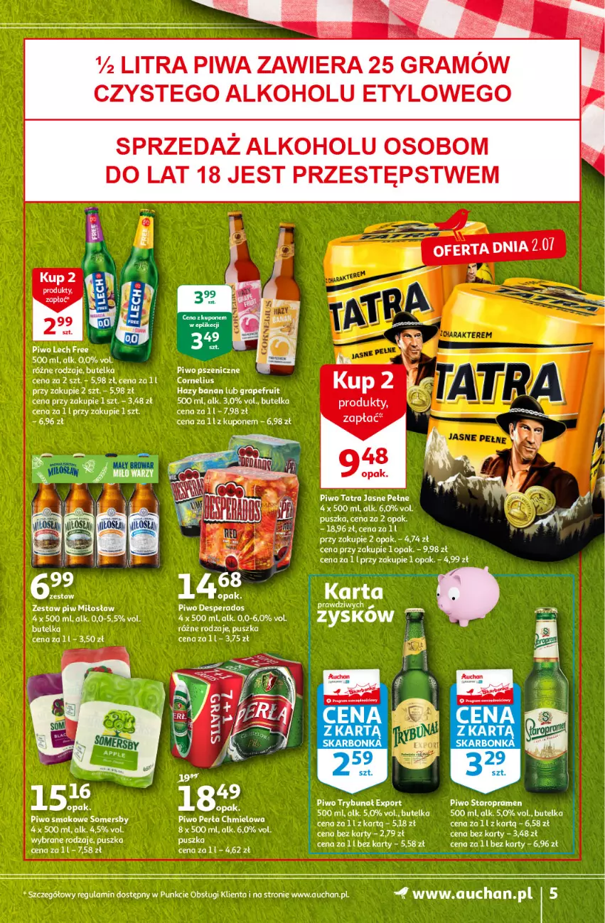 Gazetka promocyjna Auchan - Sezon na lato Supermarkety - ważna 01.07 do 07.07.2021 - strona 5 - produkty: Gra, Perła, Piwa, Piwo, Por, Somersby, Tatra