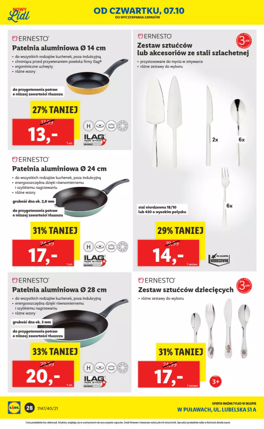 Gazetka promocyjna Lidl - Lidl w Puławach ponownie otwarty - ważna 04.10 do 10.10.2021 - strona 28 - produkty: Dzieci, Panda, Patelnia, Sok, Tera, Uchwyty, Zestaw sztućców