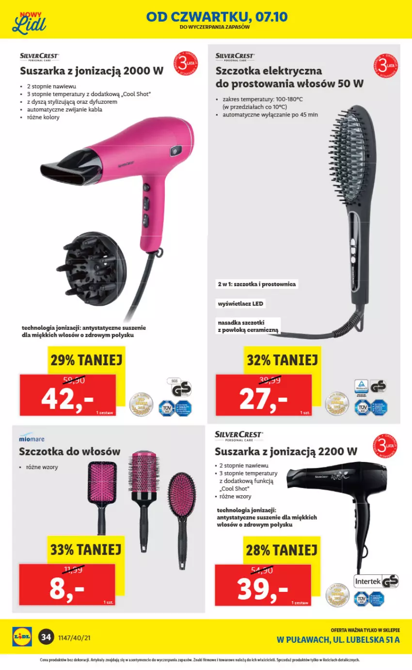 Gazetka promocyjna Lidl - Lidl w Puławach ponownie otwarty - ważna 04.10 do 10.10.2021 - strona 34 - produkty: Panda, Silvercrest, Suszarka, Szczotka, Szczotka do włosów, Tera, Top