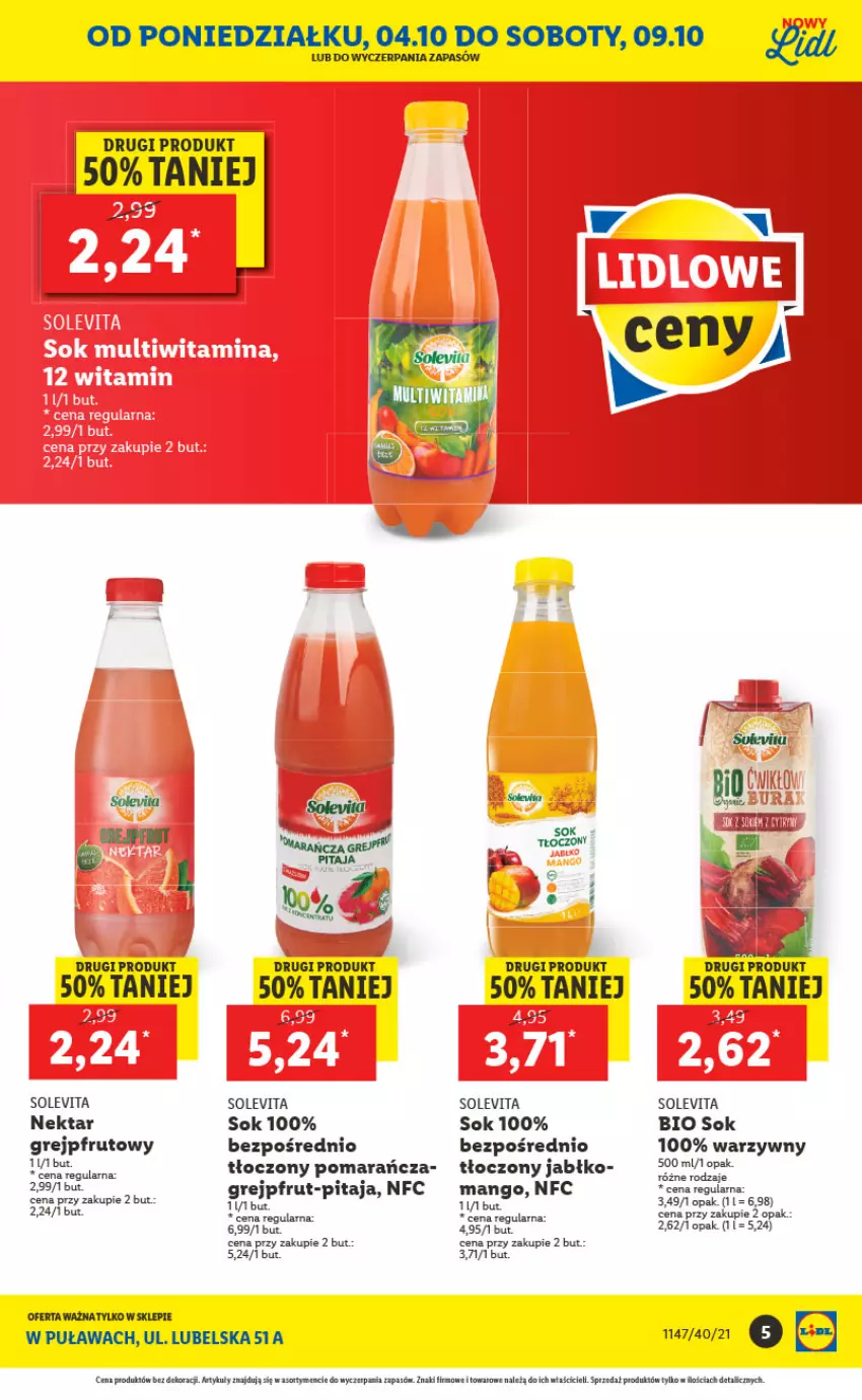 Gazetka promocyjna Lidl - Lidl w Puławach ponownie otwarty - ważna 04.10 do 10.10.2021 - strona 5 - produkty: Grejpfrut, Mango, Nektar, Sok