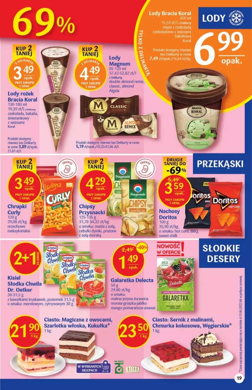 Gazetka promocyjna Delikatesy Centrum - Gazetka DC30 - ważna 04.08 do 10.08.2022 - strona 19 - produkty: Ananas, Chipsy, Chrupki, Czekolada, Delecta, Deser, Dr. Oetker, Gala, Galaretka, Kawa, Kisiel, Kokos, Lody, Mango, Morela, Przysnacki, Ser, Słodka Chwila, Szarlotka