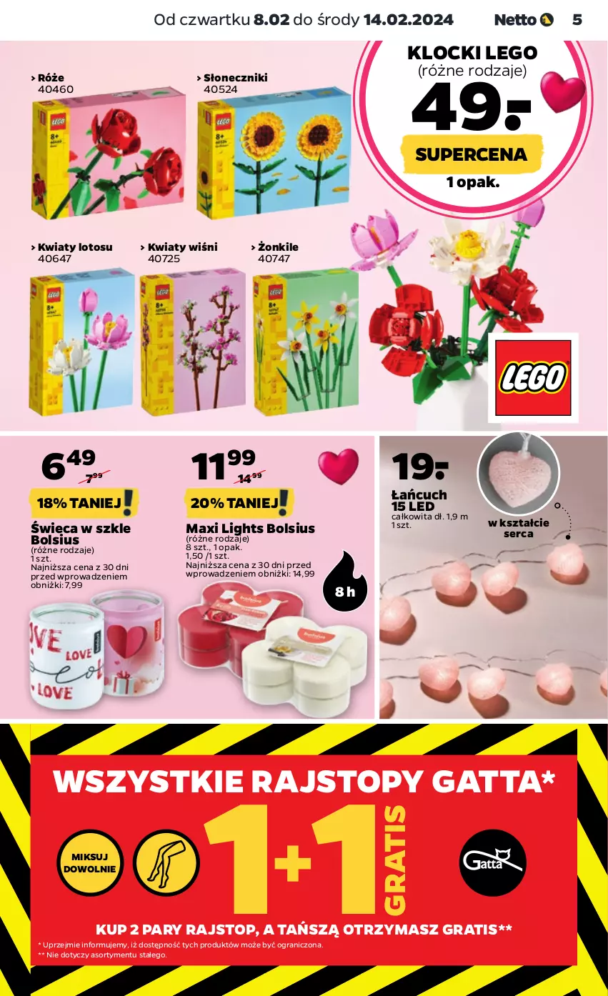 Gazetka promocyjna Netto - Akcesoria i dodatki - ważna 08.02 do 14.02.2024 - strona 5 - produkty: Bols, Bolsius, Gatta, Gra, Klocki, LEGO, Rajstopy, Ser, Top