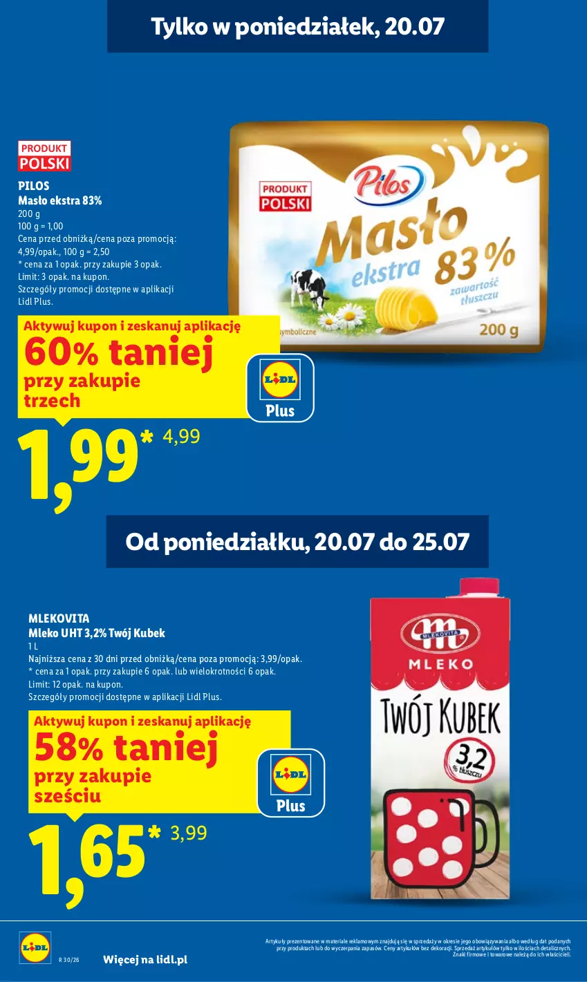 Gazetka promocyjna Lidl - Gazetka ważna od 20.07 do 22.07 - ważna 20.07 do 22.07.2026 - strona 4 - produkty: Kubek, Masło, Mleko, Mlekovita, Pilos