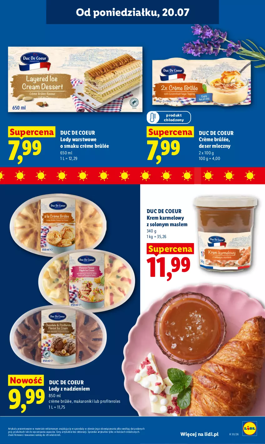 Gazetka promocyjna Lidl - Gazetka ważna od 20.07 do 22.07 - ważna 20.07 do 22.07.2026 - strona 57 - produkty: Crème brûlée, Deser, Deser mleczny, Lody, Makaron, Ser
