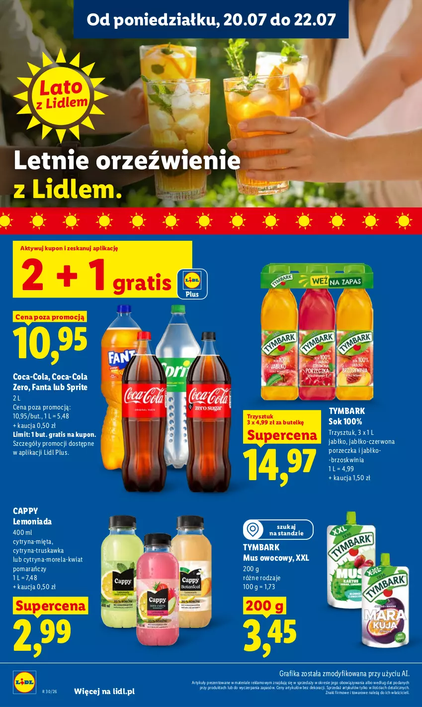 Gazetka promocyjna Lidl - Gazetka ważna od 20.07 do 22.07 - ważna 20.07 do 22.07.2026 - strona 74 - produkty: Cappy, Coca-Cola, Fa, Fanta, Gra, Grafika, Lemoniada, Mięta, Morela, Mus, Por, Sok, Sprite, Tymbark