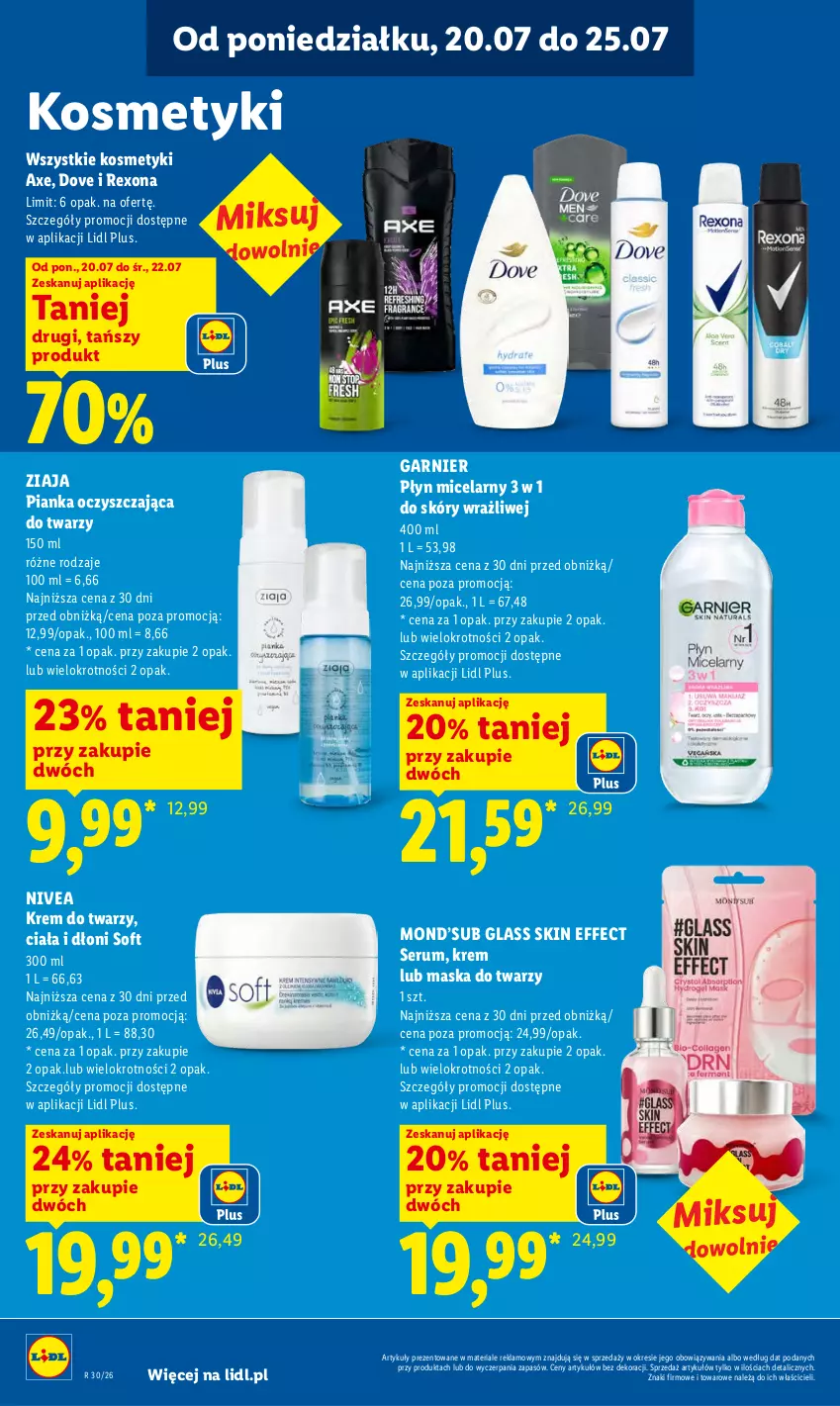 Gazetka promocyjna Lidl - Gazetka ważna od 20.07 do 22.07 - ważna 20.07 do 22.07.2026 - strona 96 - produkty: Dove, Garnier, Krem do twarzy, Maska, Maska do twarzy, Nivea, Płyn micelarny, Rexona, Rum, Ser, Serum, Ziaja