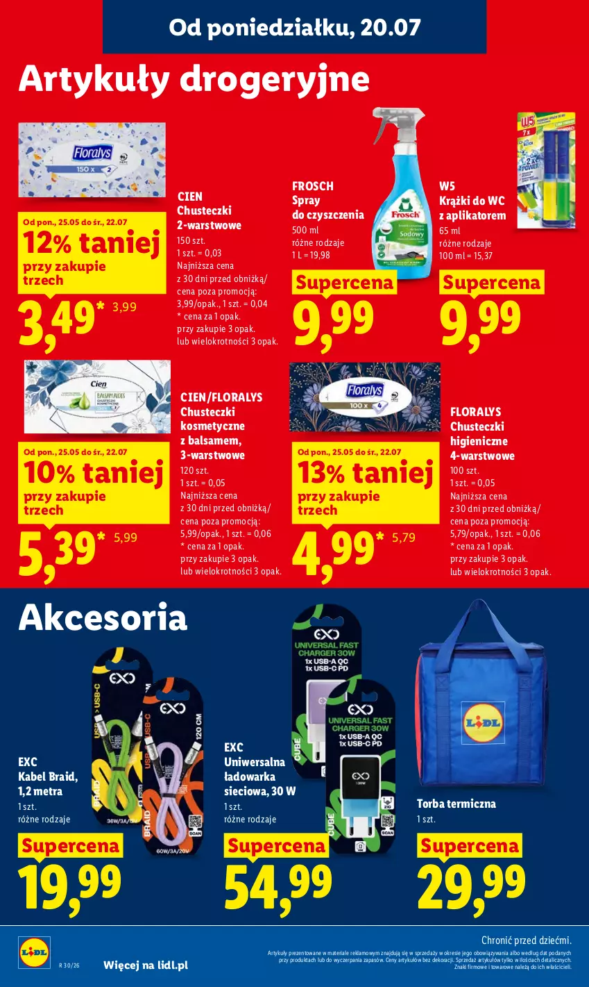 Gazetka promocyjna Lidl - Gazetka ważna od 20.07 do 22.07 - ważna 20.07 do 22.07.2026 - strona 98 - produkty: Chusteczki, Chusteczki kosmetyczne, Flora, Frosch, Spray do czyszczenia, Torba, Warka
